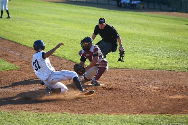 Derrick Edwards slid under the tag at the plate for the Falcons lone run