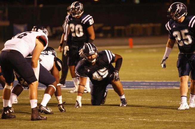 Joshua Callier (45) led the Falcon defense with 10 tackles in their 38-14 loss to Fullerton