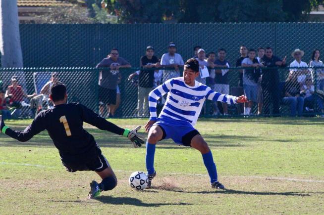 Jose Rivera (15) and the Falcons were unable to score on Mt. SAC and dropped a 2-0 OT decision to see their season come to an end.