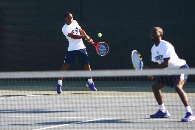 Henry Ayesiga (L) and Amadi Kagoma (R) posted a 9-7 win in doubles for the Falcons