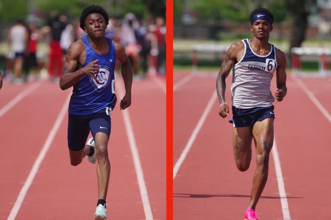 (L-R) - LaVelle Sowell (100m) placed second and Colby Owens (200m) finished first for the Falcons