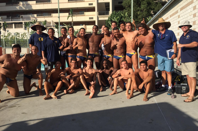 The Falcon men's water polo team celebrates championships