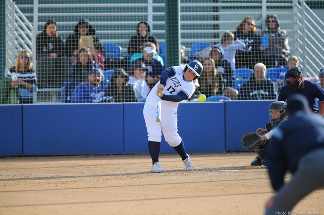 File Photo: Keira Bolinas drives in the winning runs in the 8th inning for the Falcons