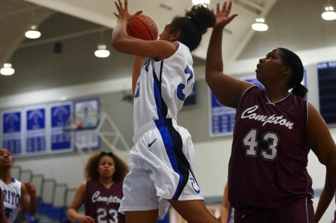 Nia Lateju led the Falcons with 12 points and added eight rebounds in the team's win over ECC Compton Center.
