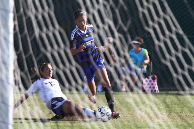File Photo: Gaby Zamarripa (8) scored the second goal for the Falcons, but the team dropped a 4-2 decision to Pasadena City.
