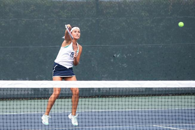 Stef Flores won her singles and doubles match against Mesa (AZ) CC