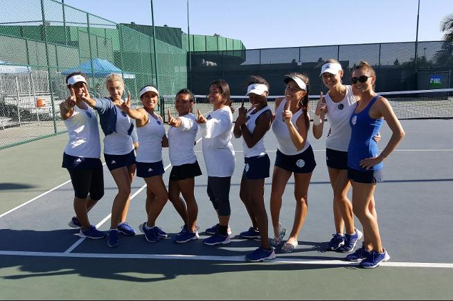 Cerritos women's tennis celebrates after winning Southern California Team Championship
