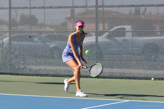 Kseniia Prokopchuk won her singles and doubles matches for the Falcons