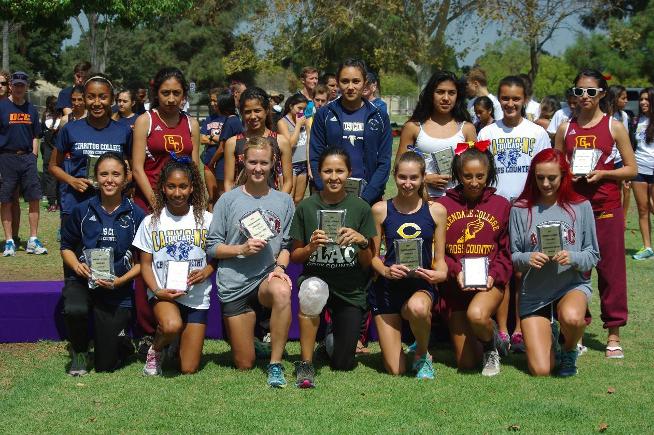 Cerritos had three of the top 14 runners at the SoCal Preview Meet.: Stephanie Ruiz (top left back row), Marylu Pulido (back row, fourth from left); Ariel Melendez (bottom row , left)