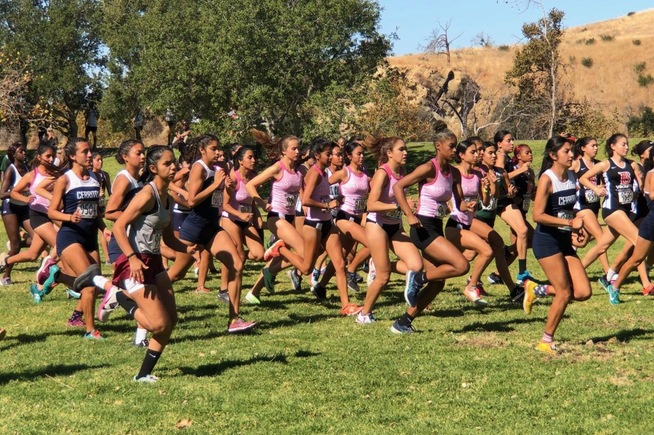 Cerritos women's cross country at the start of the conference championships