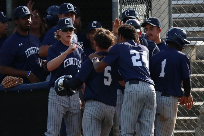 Falcons celebrate after Bodie Parker (5) hit a two-run home run