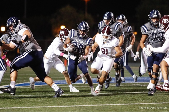 File Photo: Isaac Aninyea (20) and the Falcons rushed for 140 yards in their win over Citrus College