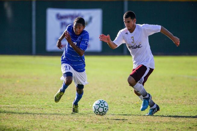 Edzon Cuevas (27) and the Falcons were shut out by Mt. SAC