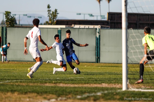 Uriel Sanchez lines up to score the team's second goal of the game against Bakersfield