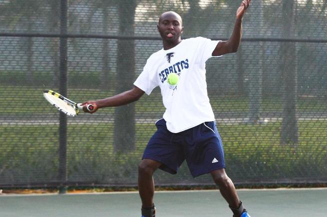 Amadi Kagoma won his singles and doubles match in the Falcons loss to Irvine Valley