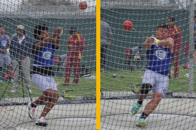 (R-L) Nasser Brown and Daniel Chavez competing in the hammer throw