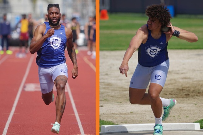(L-R) Jaheim Williams win the 100 meters, while Micah Norfles took second in the shot put