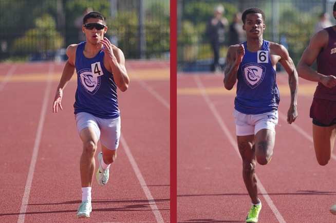 (L-R) Dylan Dominguez and Colby Owens placed fourth and third, respectively, in the 200 meters