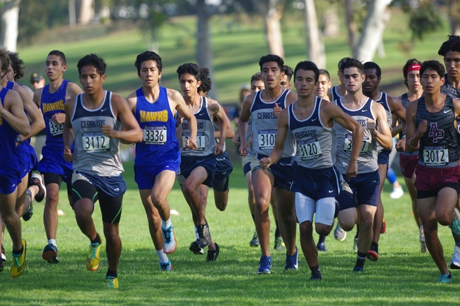 The Falcons men's cross country team takes off at the Biola Invitational