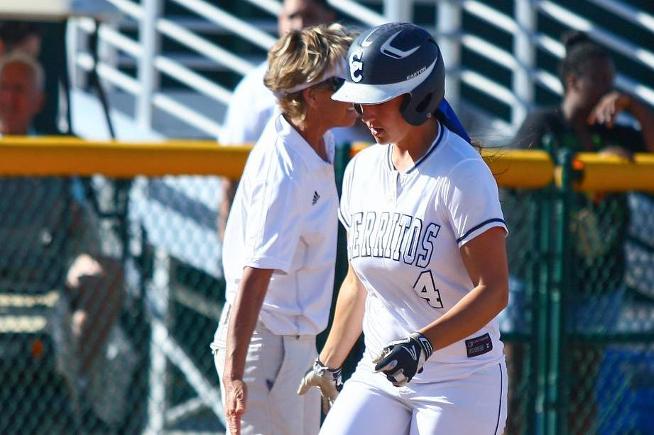 Haley Petruccelli is congratulated by head coach Kodee Murray after her grand slam against LA Harbor