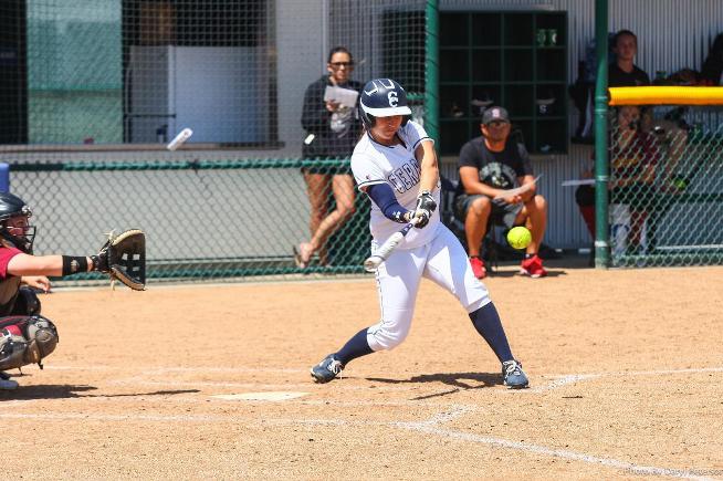 Haley Petruccelli hits her first of two home runs against Saddleback