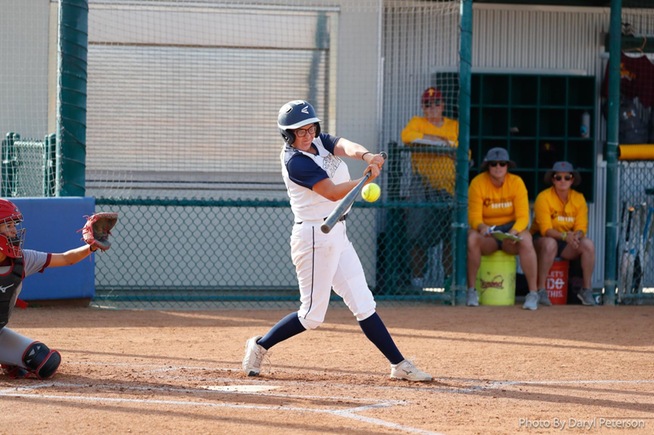 Brianna Spoolstra slaps out one of her four hits on the day 