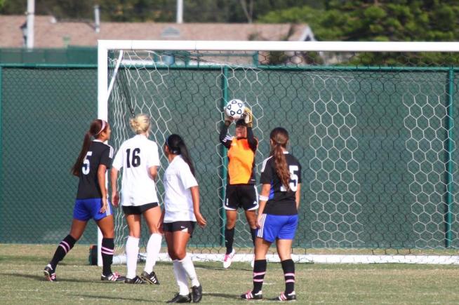File Photo: Freshman goalkeeper Maria Santoyo made six saves in the Falcons 0-0 tie with Mt. San Antonio.