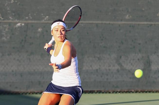File Photo: Stef Flores and the Cerritos women's tennis team improved to 6-0 with their win over Victor Valley