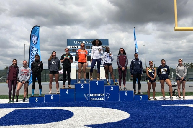 Darlena Robinson stands at the top of the podium as the SoCal Heptathlon Champion