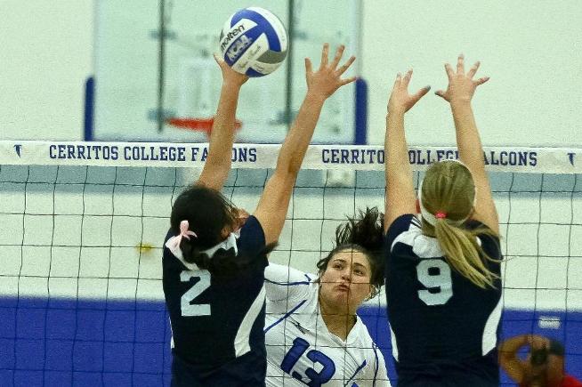 Brianna Gutierrez records one of her team-high seven kills in the team's loss to El Camino