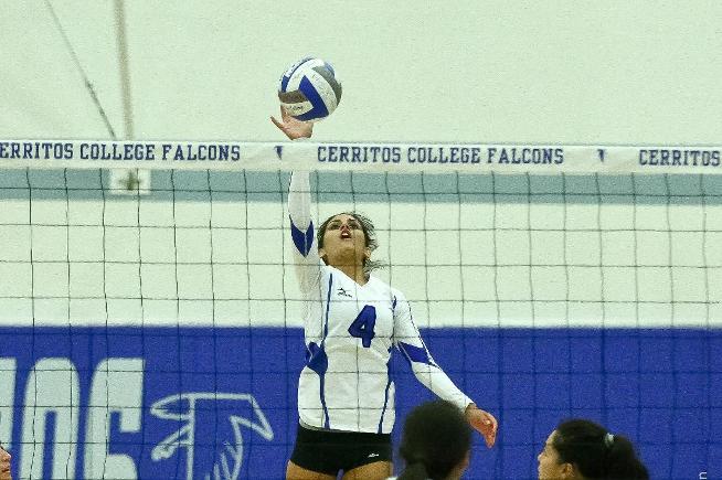 File Photo: Nicole Spigner (4) had seven aces and five kills for the Falcons in their win