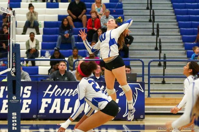 File Photo: Valerie Montoya (10) posted four kills and six aces in the Falcons win