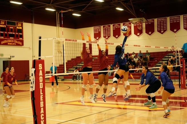 Jasmine Soto-Castro (18) and the Falcons swept Saddleback in three sets