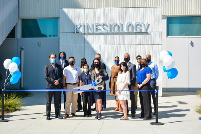 Members of Cerritos College staff and Board of Trustees help dedicate the college's new Health and Wellness Complex