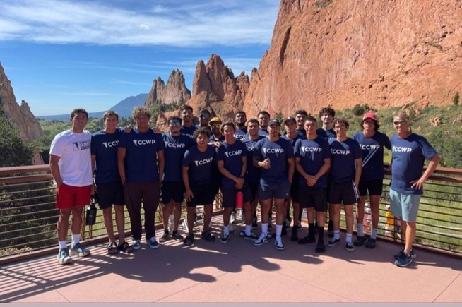 The Cerritos men's water polo team visited the Garden of the Gods during their tournament in Colorado Springs.